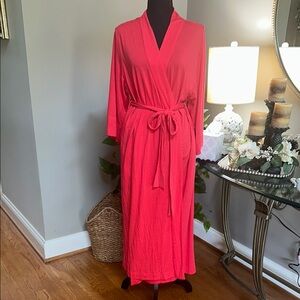 Natori Pink and Orange Wrap Robe with Tie Waist